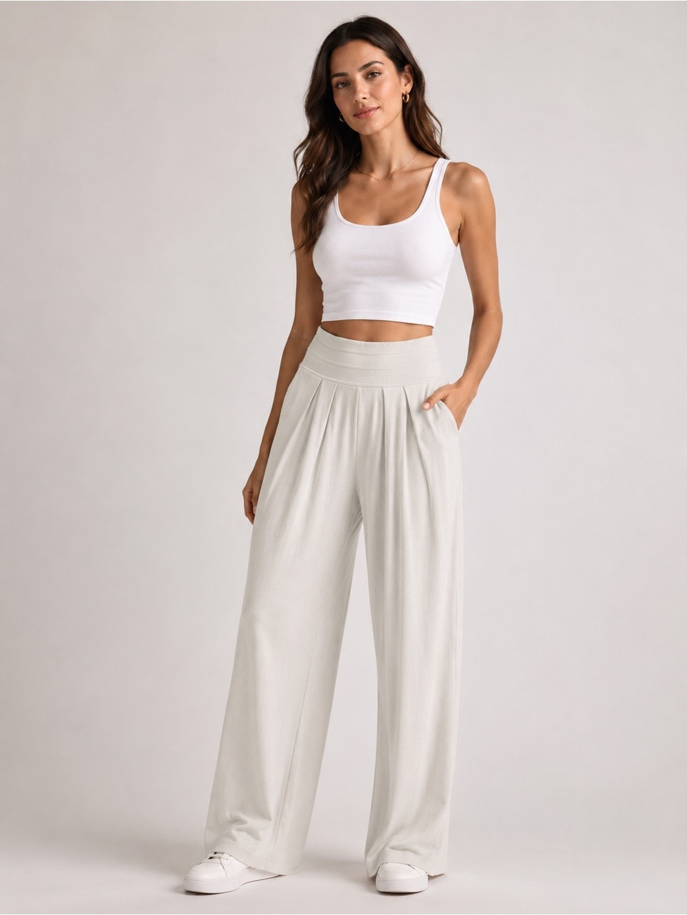 Sioni cream wide leg High waisted sweatpants XS